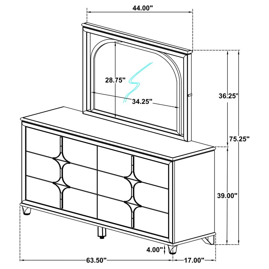 Olivia 6-drawer Dresser and LED Mirror Pearl White view 16