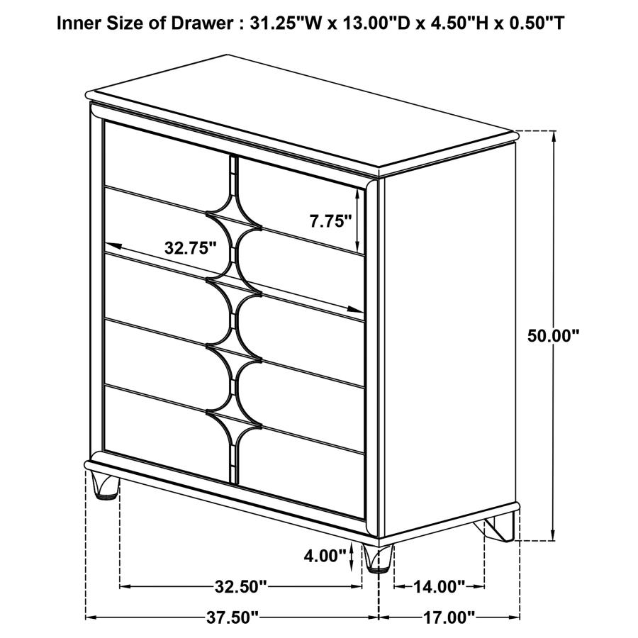 Olivia 5-drawer Bedroom Chest of Drawers Pearl White view 14