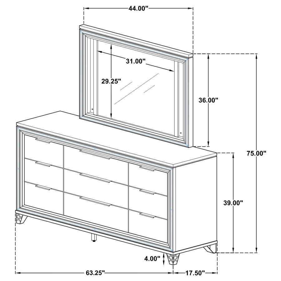 Marmore 9-drawer Dresser and LED Mirror White view 16