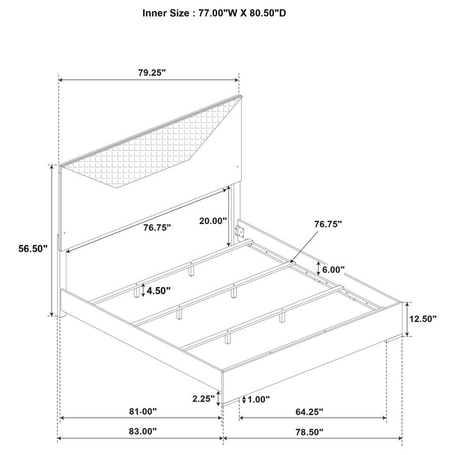 Ives Eastern King Panel Bed LED Headboard Grey High Gloss view 9