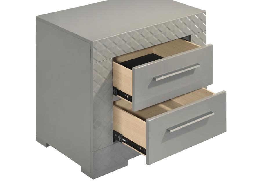 Ives 2-drawer Nightstand Bedside Table Grey High Gloss view 10
