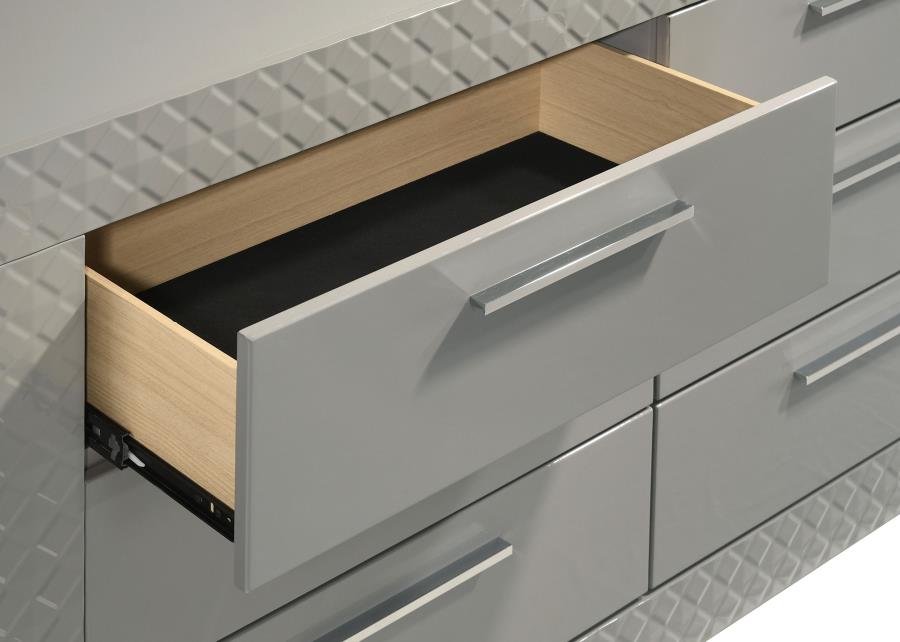 Ives 6-drawer Dresser and Mirror Grey High Gloss view 10