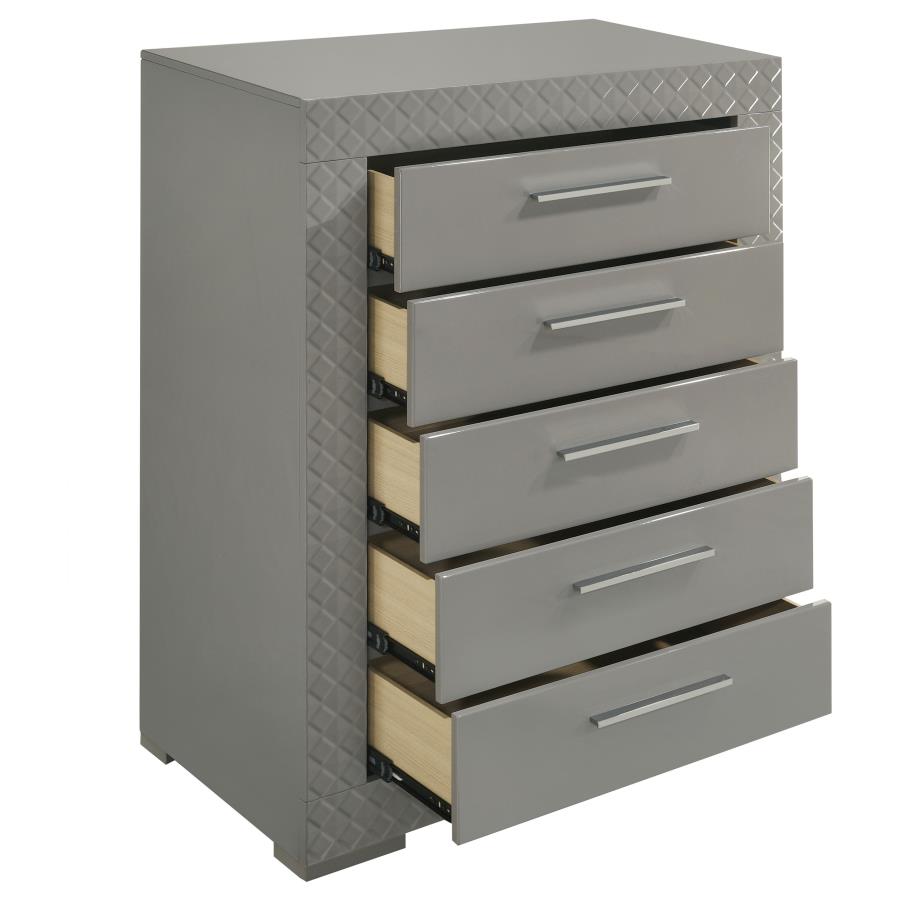 Ives 5-drawer Bedroom Chest of Drawers Grey High Gloss view 10