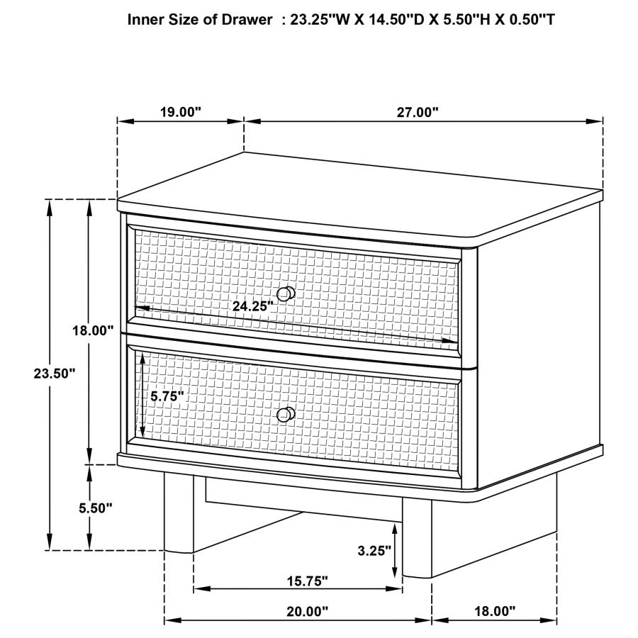 Kailani 2-drawer Nightstand Bedside Table Beige Oak view 10