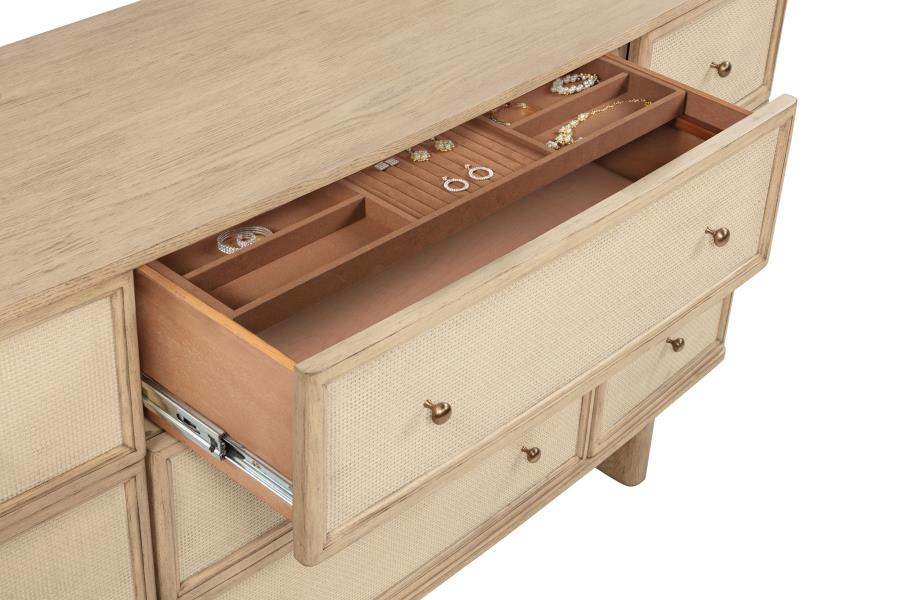Kailani 9-drawer Dresser and Mirror Beige Oak view 10