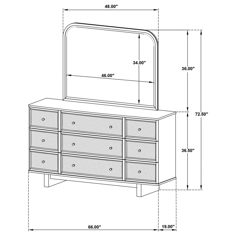 Kailani 9-drawer Dresser and Mirror Beige Oak view 14