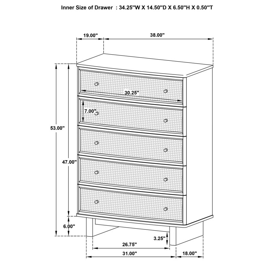 Kailani 5-drawer Bedroom Chest of Drawers Beige Oak view 14