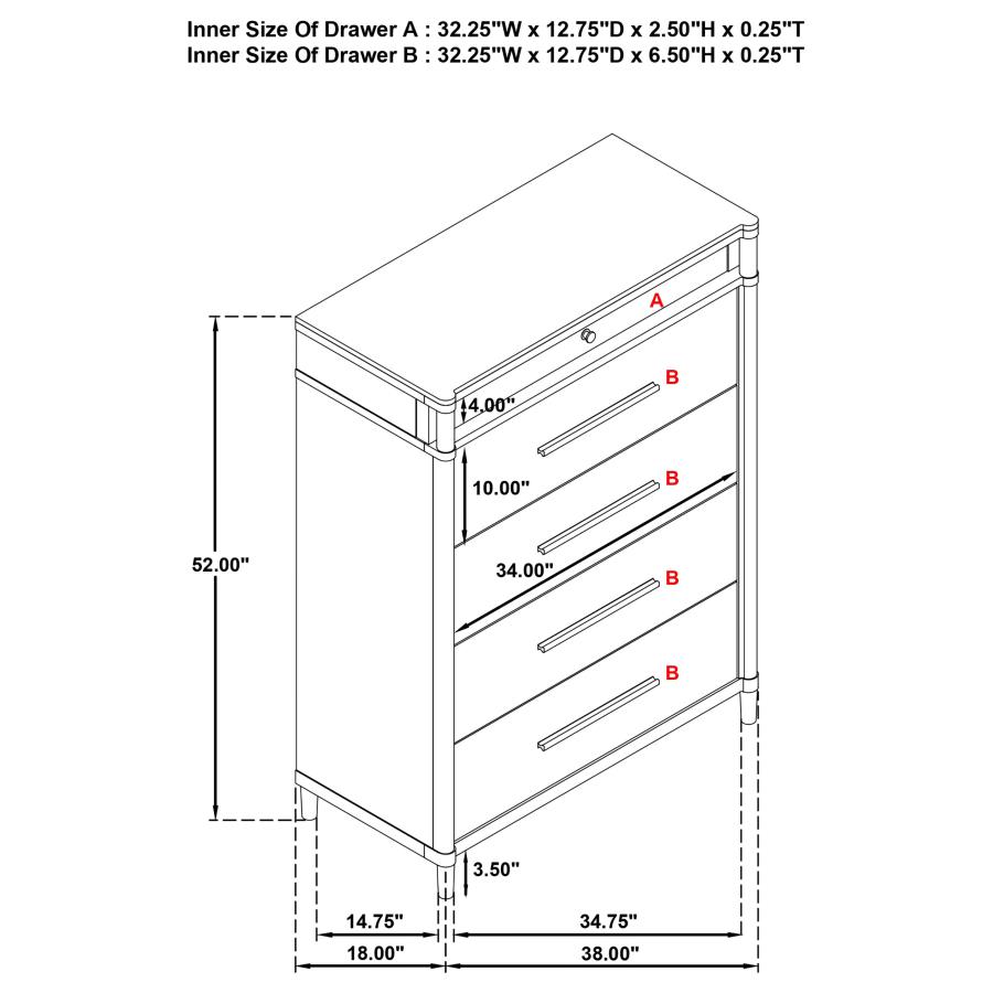 Gracemont 5-drawer Bedroom Chest of Drawers White view 14