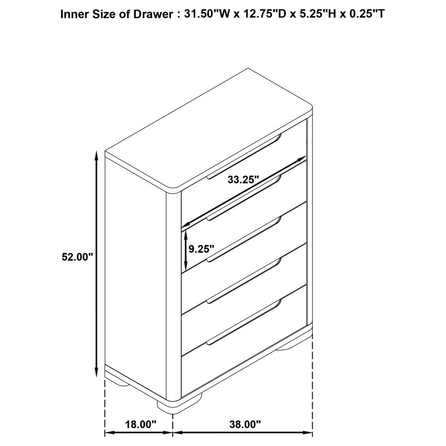 Ladera 5-drawer Bedroom Chest of Drawers Light Elm view 12