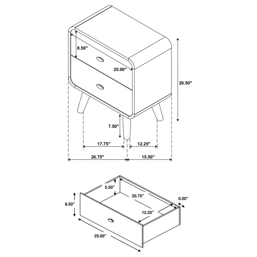 Robyn 2-drawer Nightstand Bedside Table Light Ash view 13