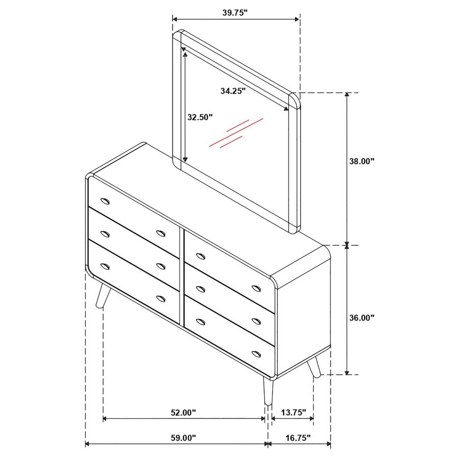 Robyn 6-drawer Bedroom Dresser and Mirror Light Ash view 13