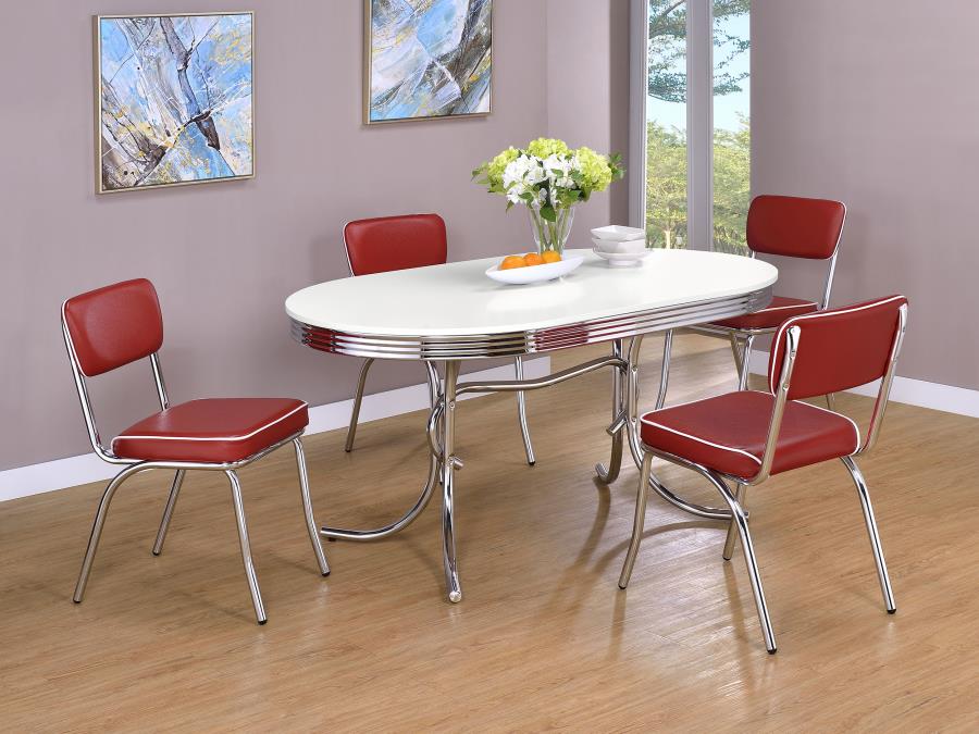 Retro Upholstered Dining Side Chair Red (Set of 2) view 13