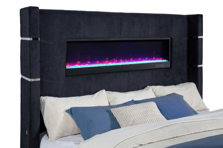 Tisdall Eastern King Flame Visualizer Wingback TV Bed Black view 9