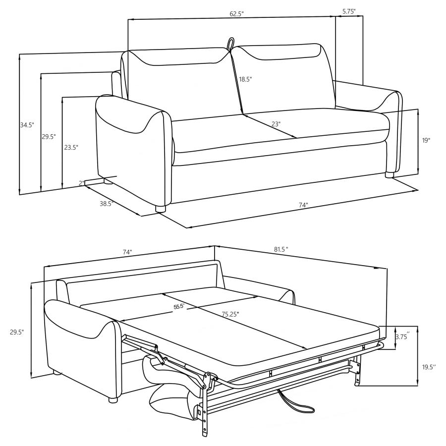 Rylie Upholstered Sofa Sleeper with Queen Mattress Grey view 12