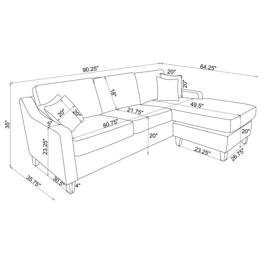 Mcloughlin Upholstered Sloped Arm Sectional Sofa Platinum view 14