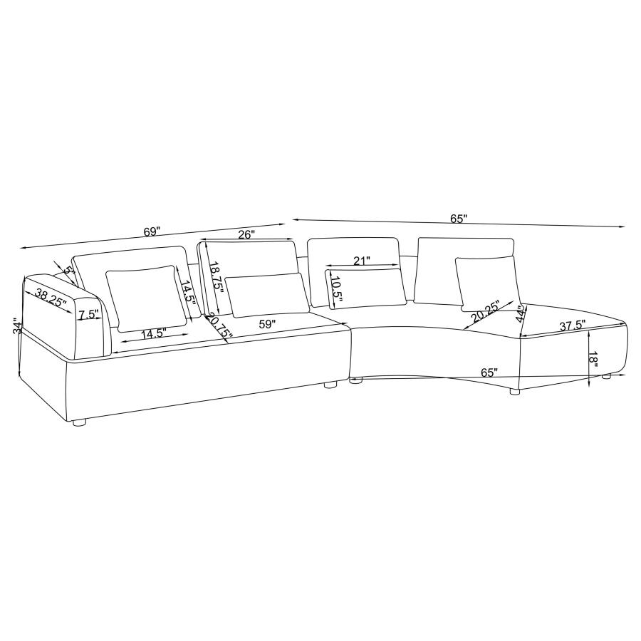 Toscano 134-inch Upholstered Sectional Sofa Grey view 9
