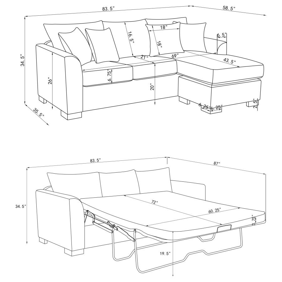Storey Upholstered Sleeper Sectional Chaise Sofa Camel view 19