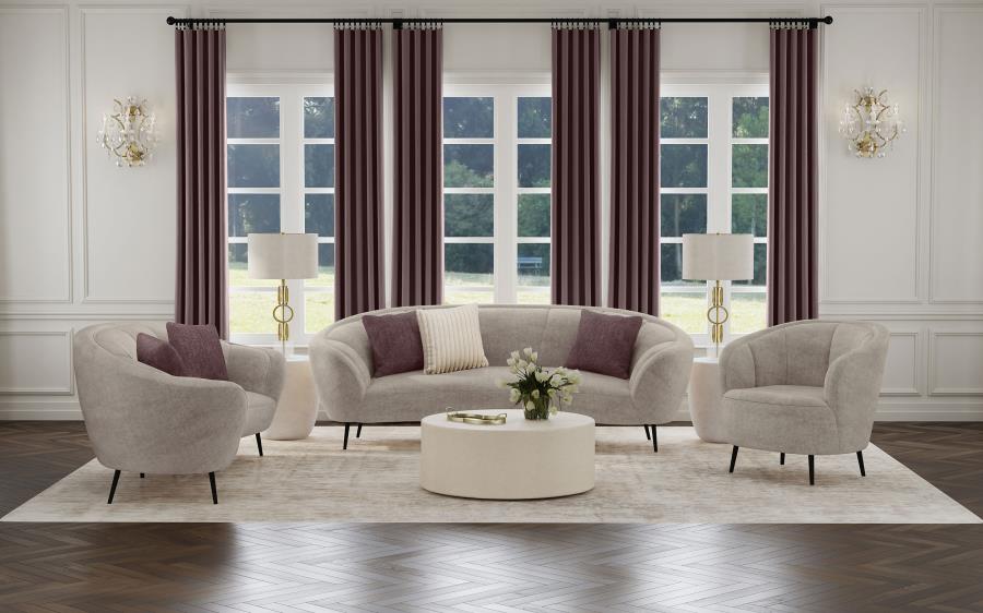 Ellorie Upholstered Channel Back Curved Loveseat Beige view 13