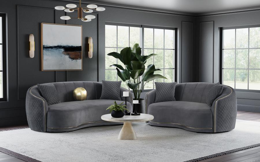 Brookside Velvet Upholstered Curved Loveseat Dark Grey view 12