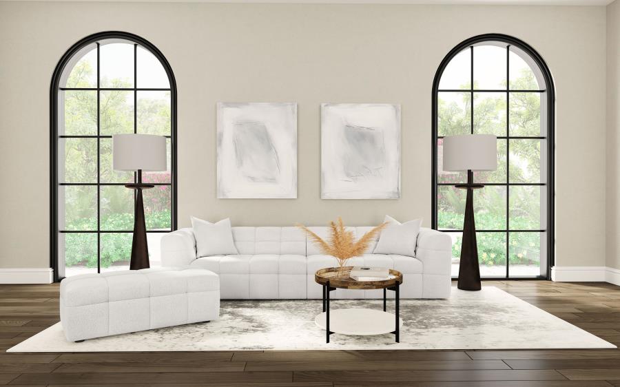 Everly Boucle Upholstered Rectangular Ottoman Off White view 9