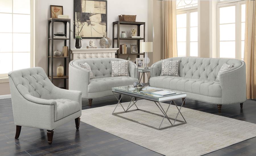 Avonlea Upholstered Sloped Arm Loveseat Grey Fabric view 14