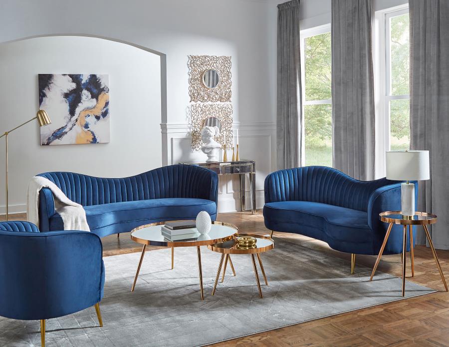 Sophia Upholstered Channel Tufted Barrel Accent Chair Blue view 12