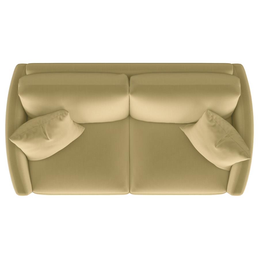 Corliss Upholstered Curved Track Arm Loveseat Camel view 10