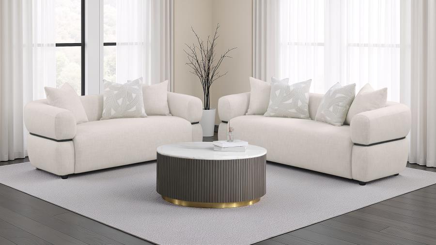 Jeanette 84-inch Fabric Upholstered Round Arm Sofa Beige view 12
