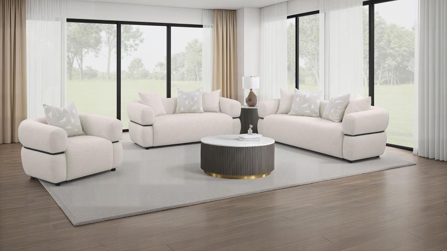Jeanette 84-inch Fabric Upholstered Round Arm Sofa Beige view 13