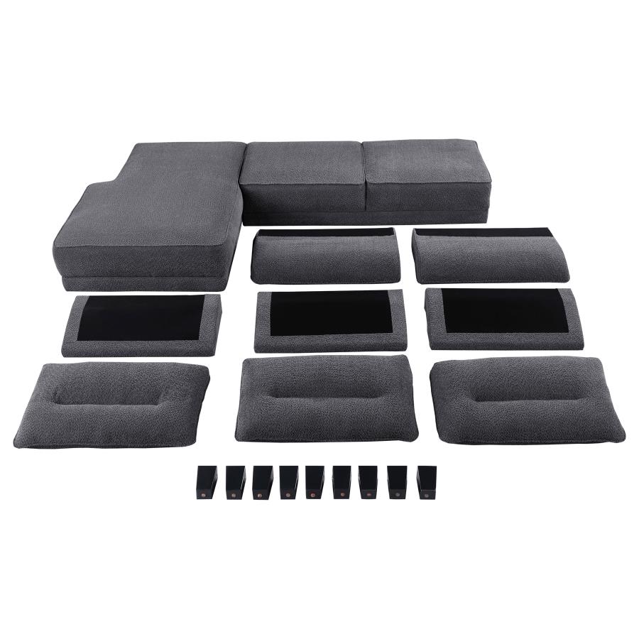 Caspian Upholstered Curved Arm Chaise Sectional Sofa Grey view 14