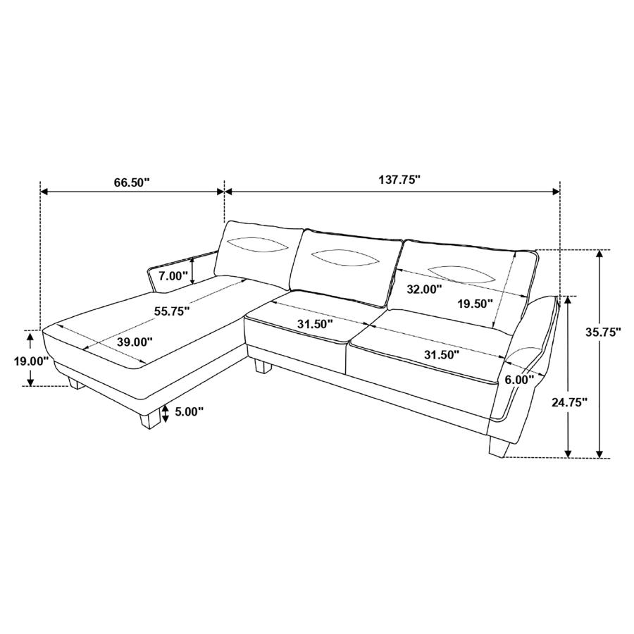 Caspian Upholstered Curved Arm Chaise Sectional Sofa White view 19