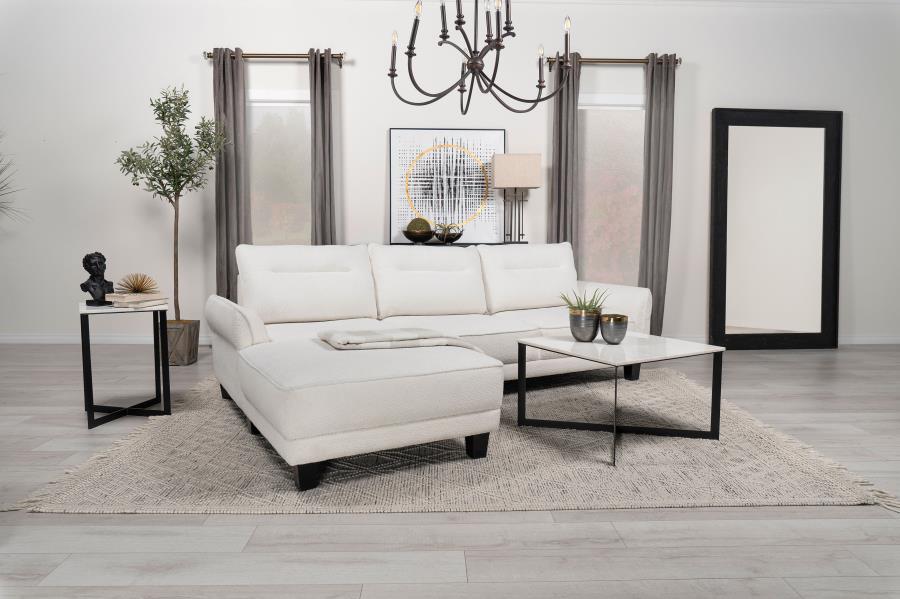 Caspian Upholstered Curved Arm Chaise Sectional Sofa White view 20