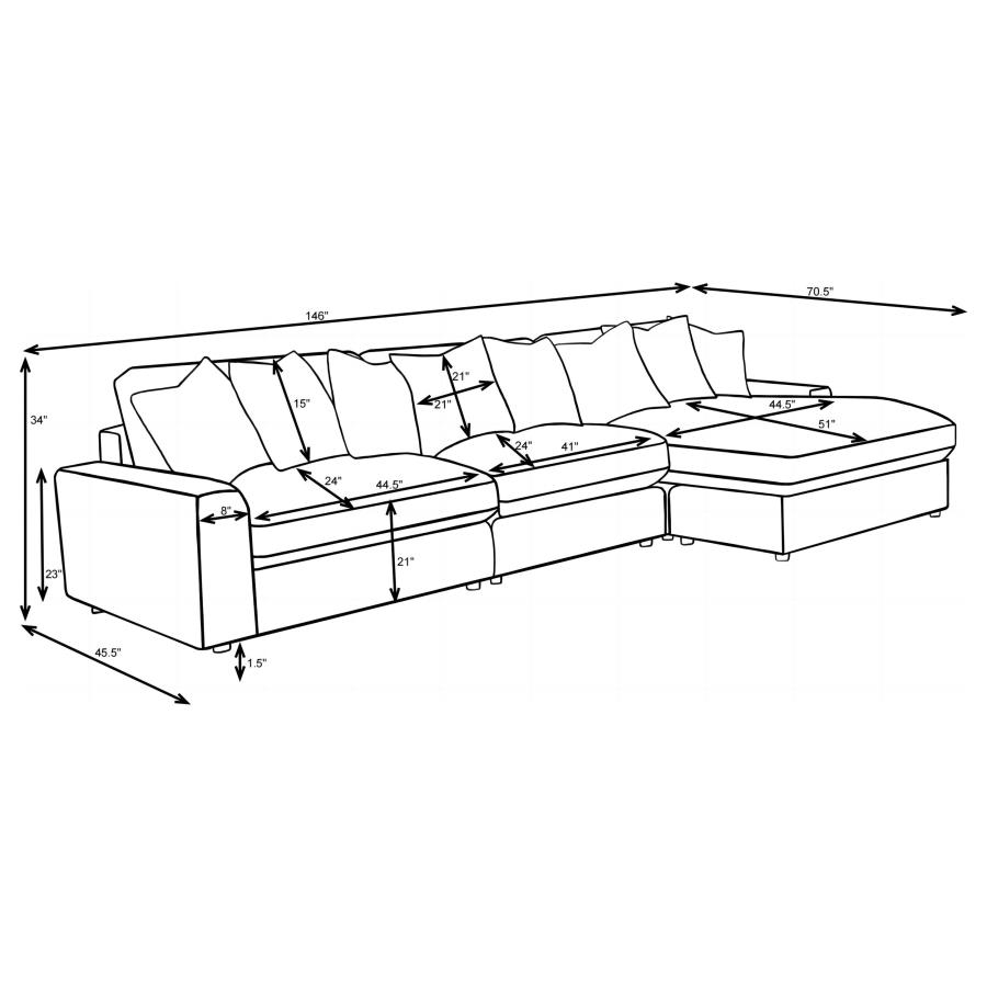 Blaine Upholstered Reversible Chaise Sectional Sofa Fog view 17