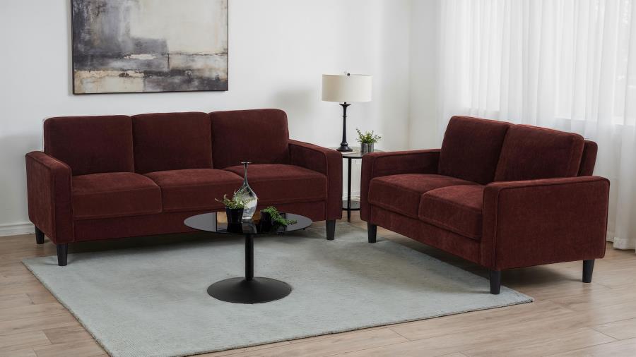 Ruth Fabric Upholstered Track Arm Loveseat Rust Red view 11