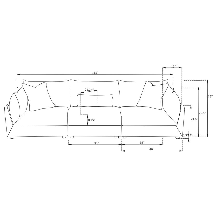 Sasha 3-Piece Upholstered Sofa Barely Black view 16