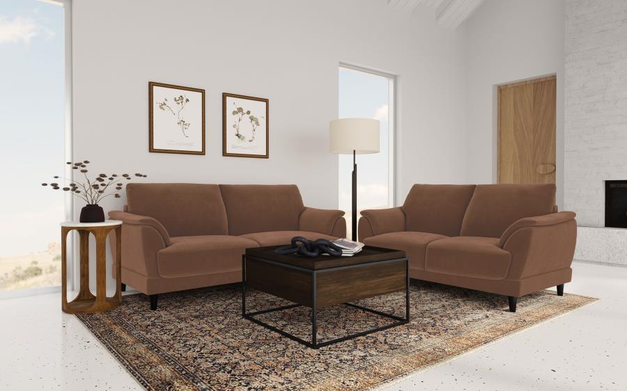 Selma Velvet Upholstered Crescent Arm Loveseat Rust view 13