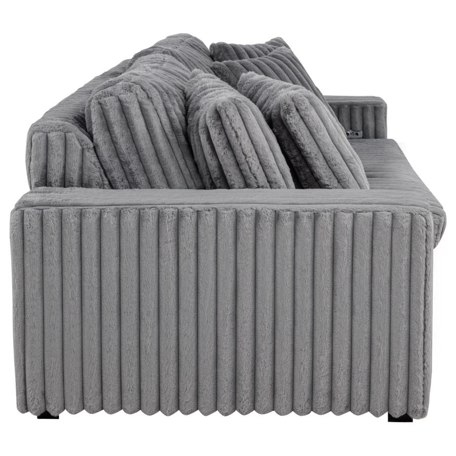 Jacana Corduroy Upholstered Dual Power Chaise Sofa Grey view 11