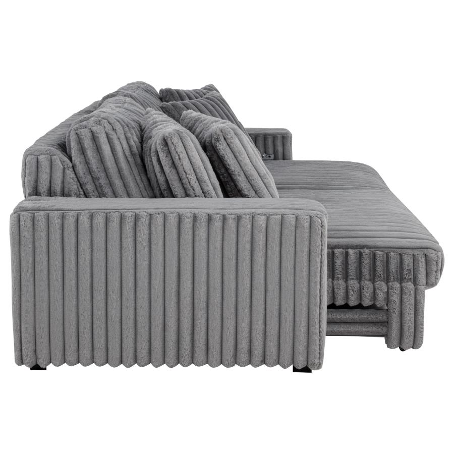 Jacana Corduroy Upholstered Dual Power Chaise Sofa Grey view 12