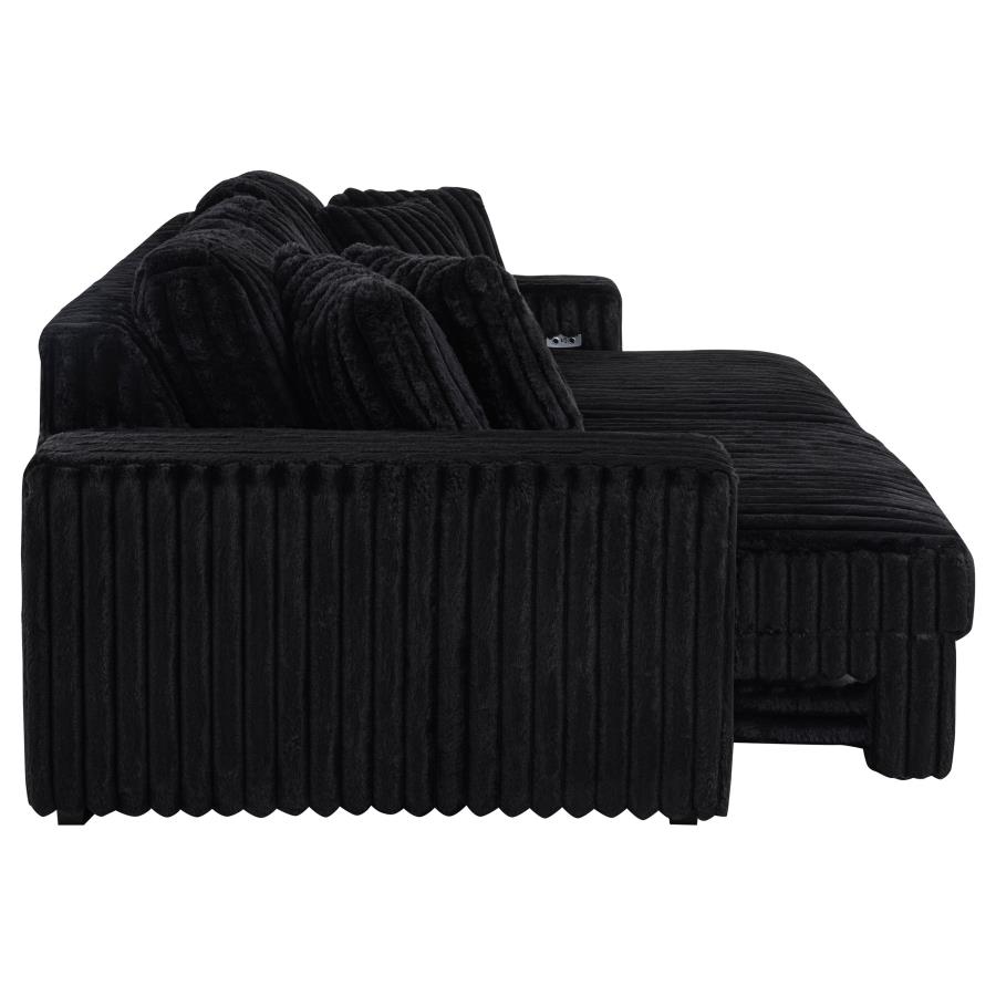 Jacana Corduroy Upholstered Dual Power Chaise Sofa Black view 12