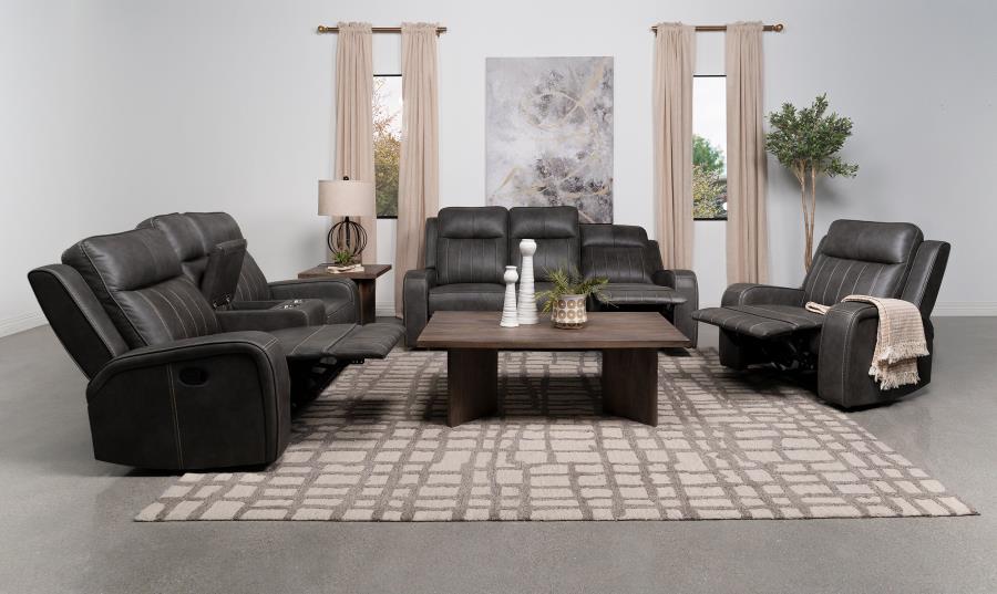 Raelynn Upholstered Track Arm Motion Sofa Grey view 12