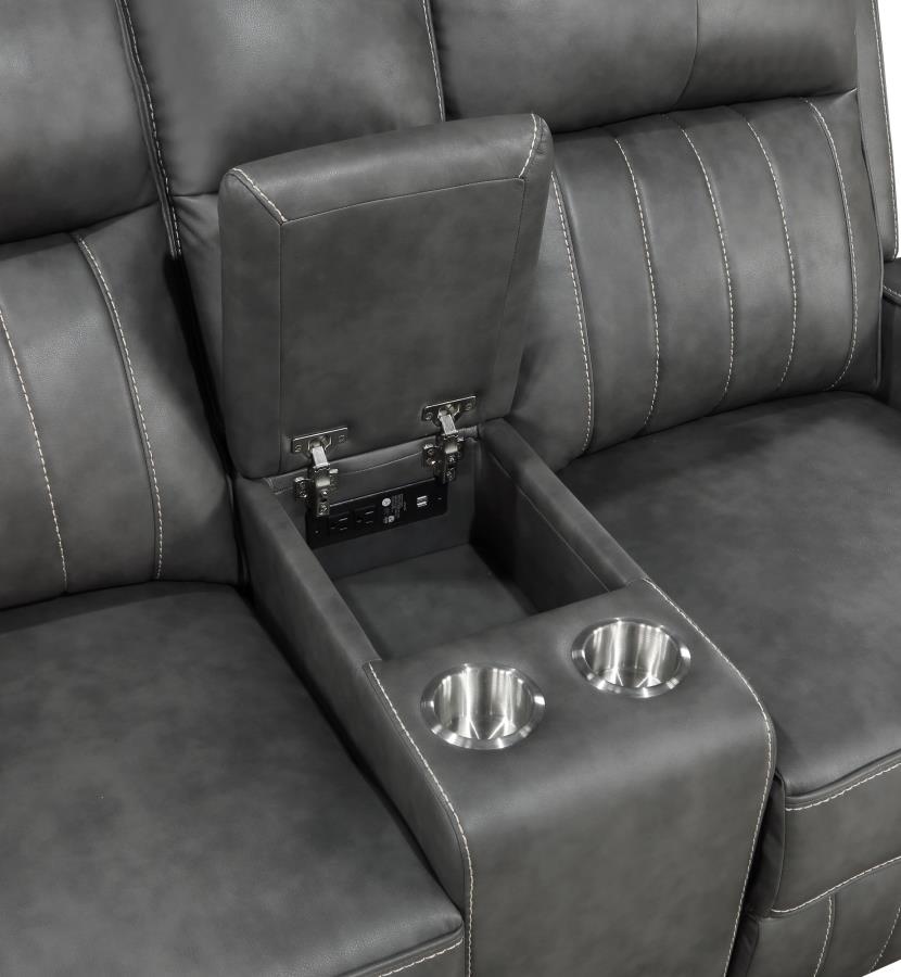 Raelynn Upholstered Track Arm Motion Loveseat Grey view 8