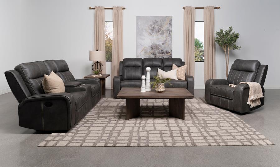 Raelynn Upholstered Track Arm Motion Loveseat Grey view 12