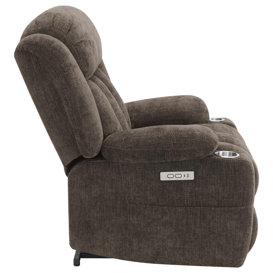 Houston Upholstered Power Lift Recliner Chair Dark Brown view 12