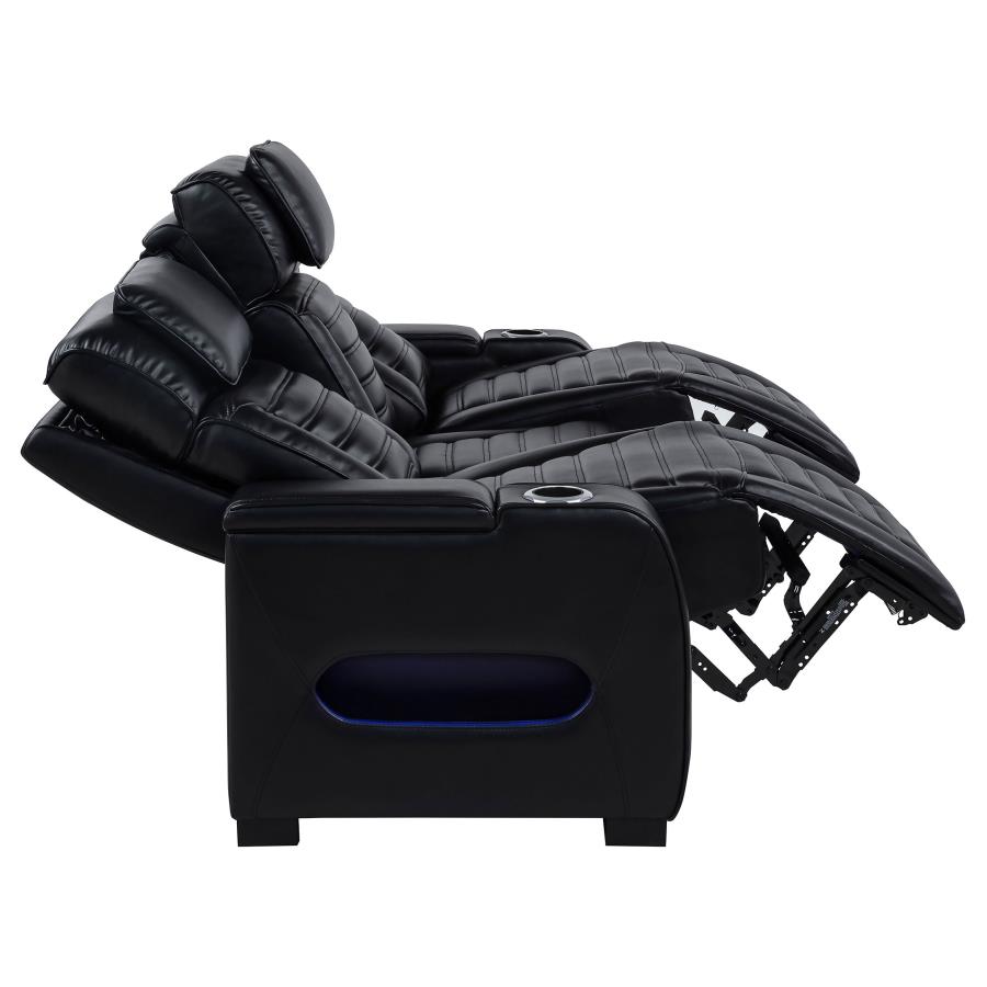 Zuma 2-piece Faux Leather Dual Power LED Sofa Set Black view 8