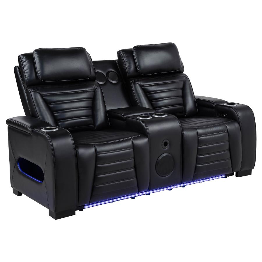 Zuma 2-piece Faux Leather Dual Power LED Sofa Set Black view 9