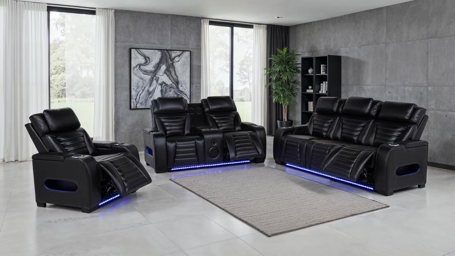 Zuma Faux Leather Dual Power Reclining LED Sofa Black view 11
