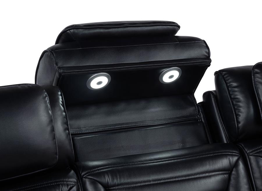 Zuma Faux Leather Dual Power Reclining LED Loveseat Black view 8