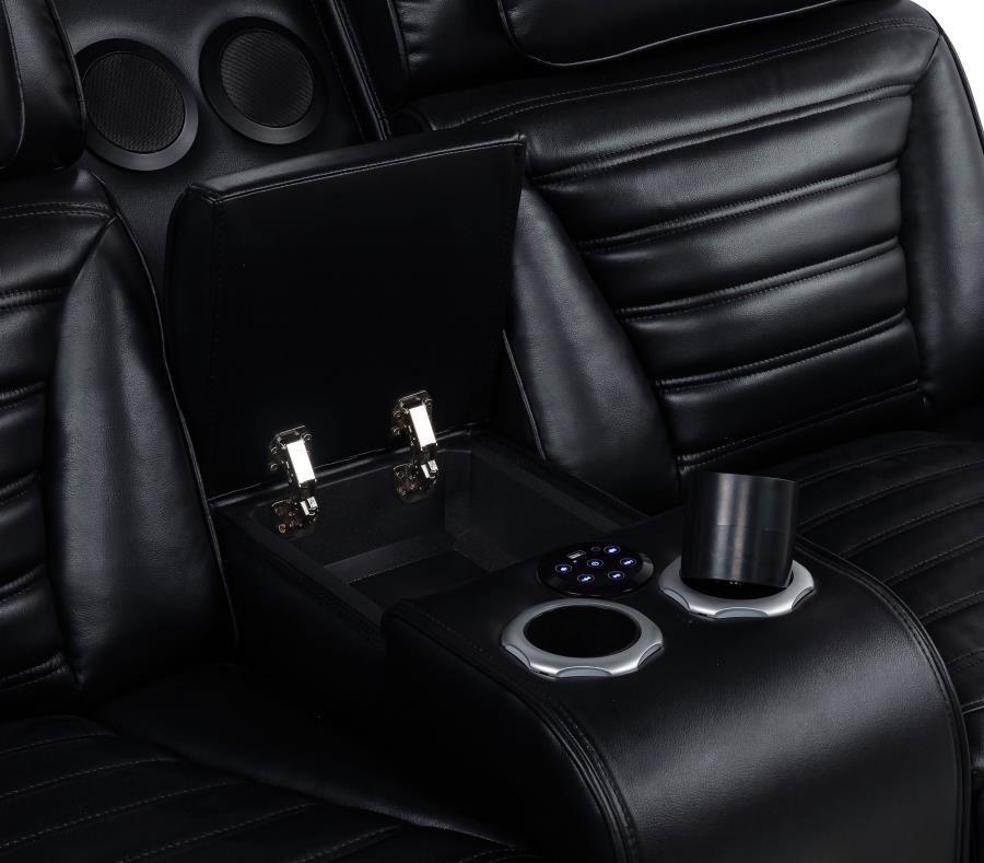 Zuma Faux Leather Dual Power Reclining LED Loveseat Black view 9