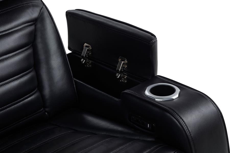 Zuma Faux Leather Dual Power Reclining LED Loveseat Black view 12