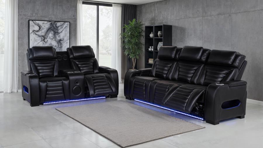 Zuma Faux Leather Dual Power Reclining LED Loveseat Black view 15